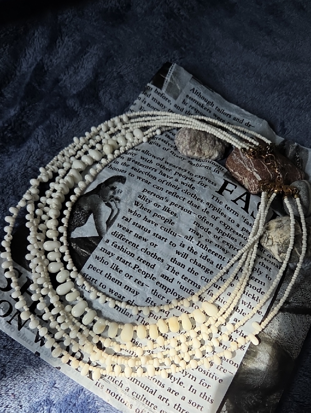 Vintage Multi-Strand White Beaded Statement Necklace.